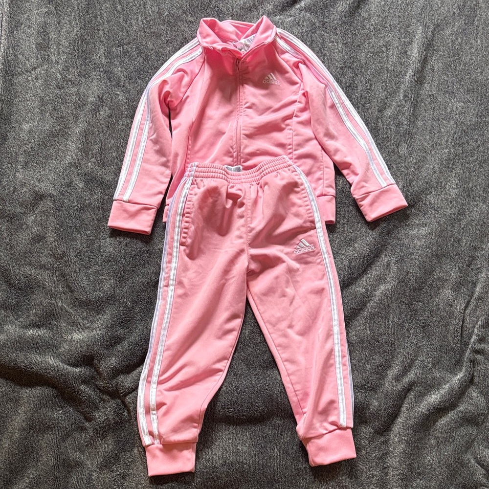 Adidas Kids Pink and White One Piece Tracksuit
